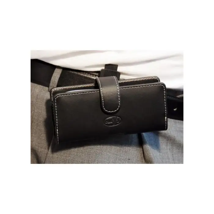 CasYy Universalköcher mit Rotationsclip für DECT Telefone, vertikal, Leder, schwarz