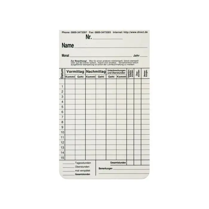 Stempelkarte / Zeitregistrierkarte  5823 100er Pack